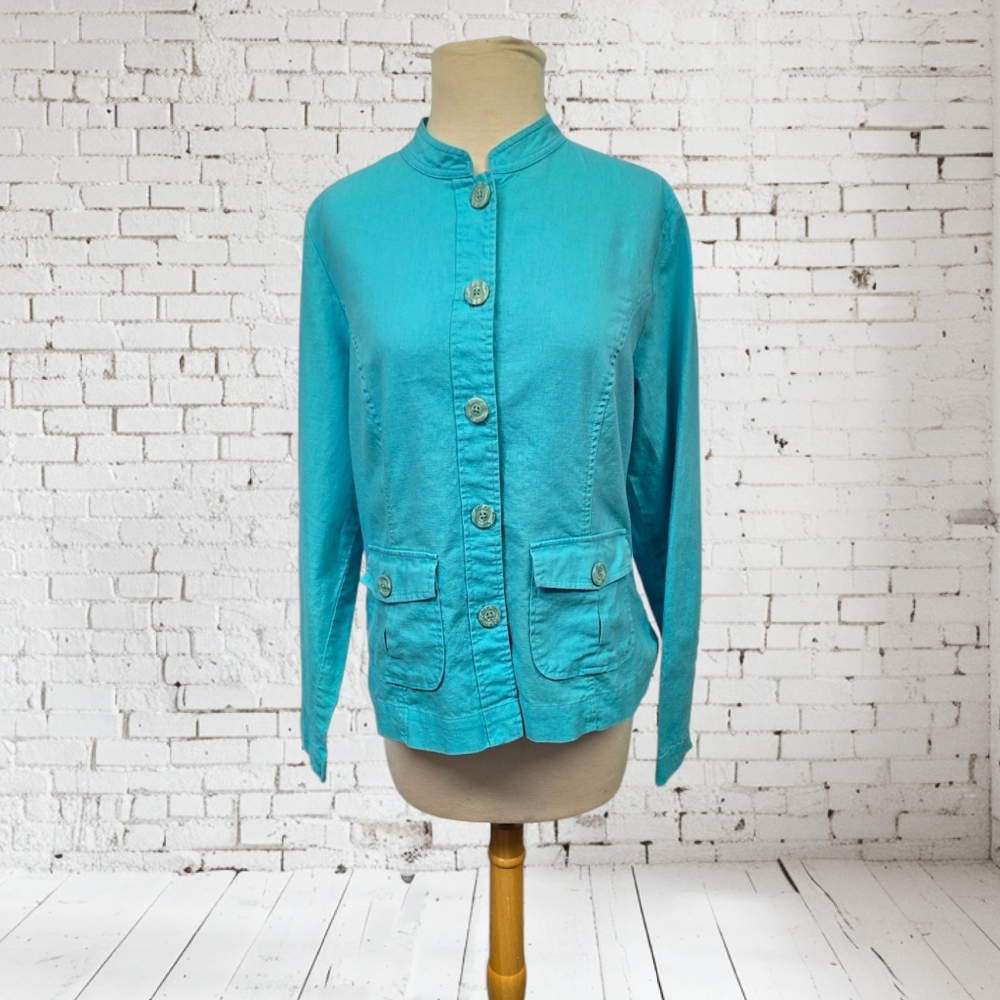 Vintage Fieldgear Women's Turquoise Jacket Button Front Pockets
